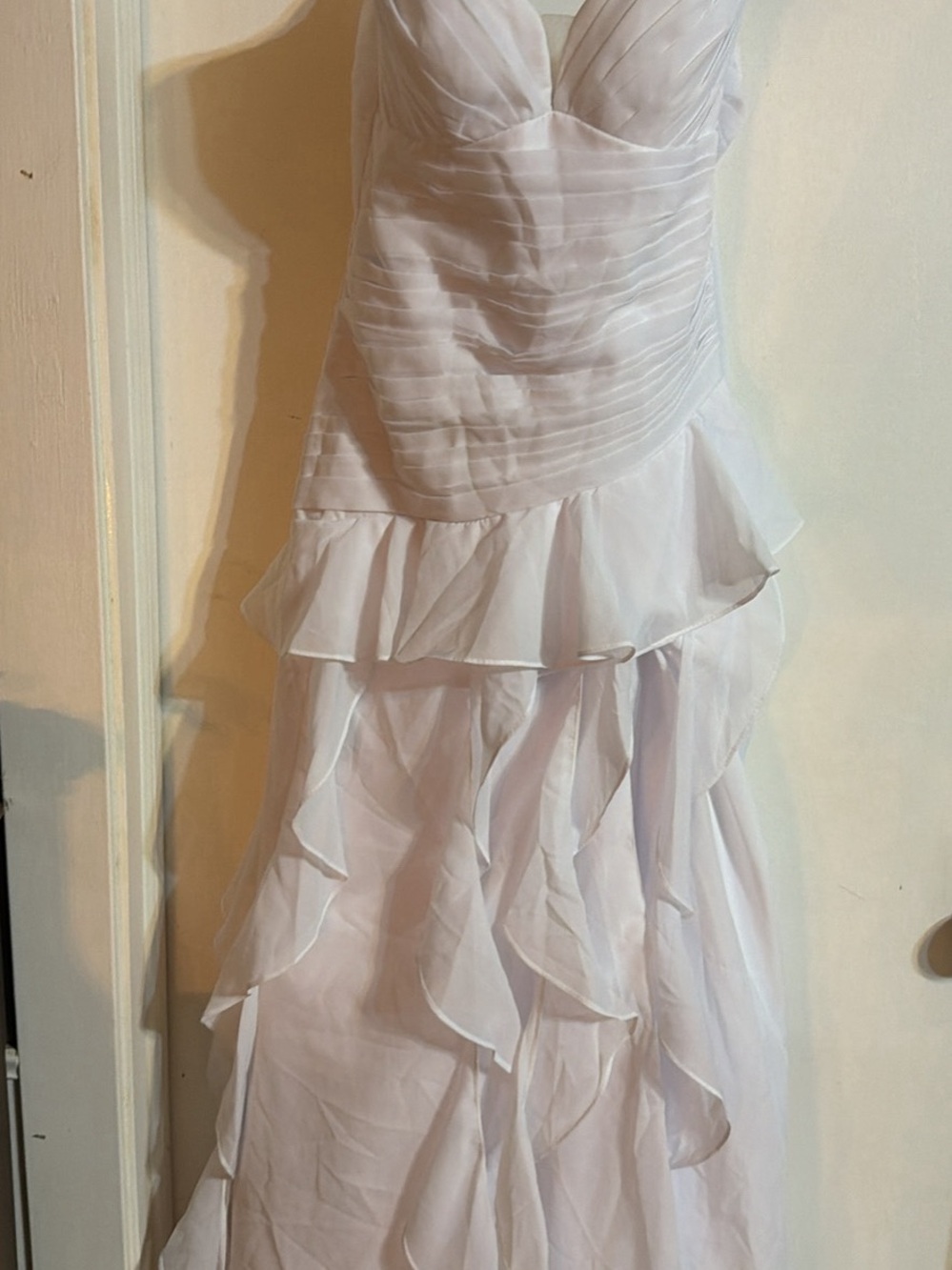 White Ruffled Strapless Gown